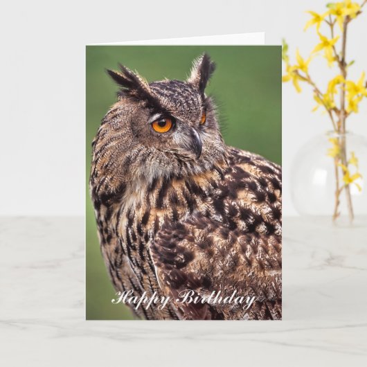 イーグルフクロウ – ハッピーバースデーグリーティングカード カード (黄色い花)