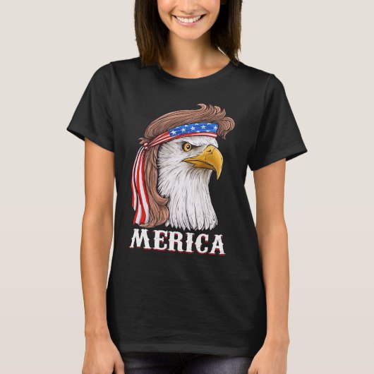 イーグルミュレット7月4日アメリカ合衆国国旗Merica Tシャツ (正面)