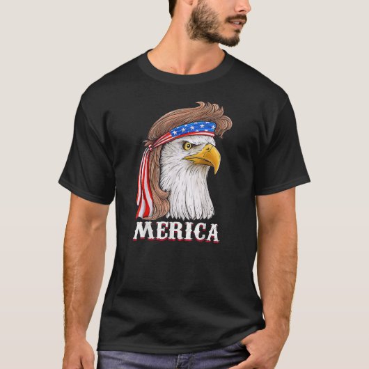 イーグルミュレット7月4日アメリカ合衆国国旗Merica Tシャツ (正面)