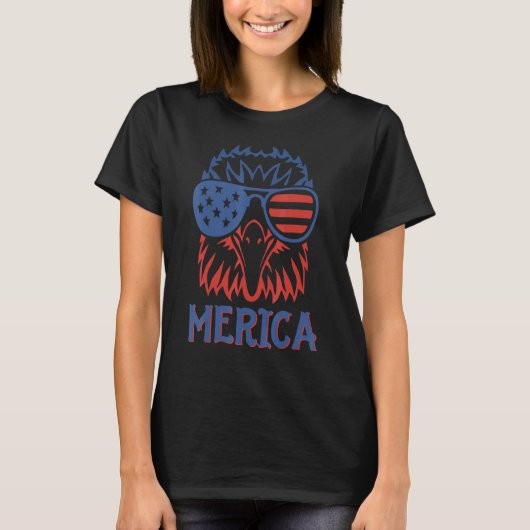 イーグルミュレット7月4日アメリカ国旗Merica Tシャツ (正面)