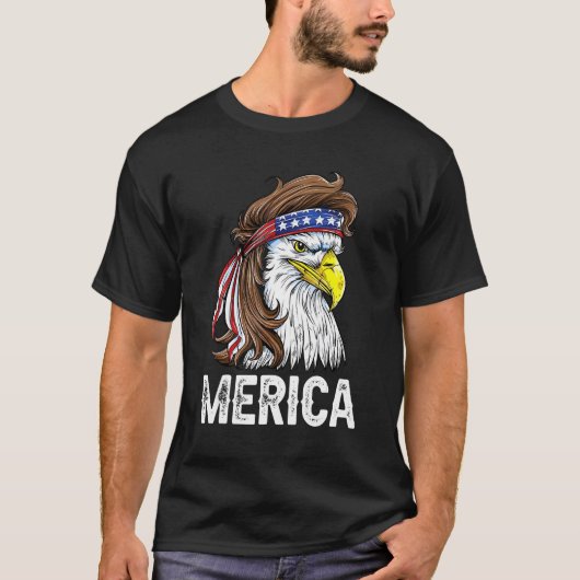 イーグルミュレット7月4日アメリカ国旗Merica Tシャツ (正面)