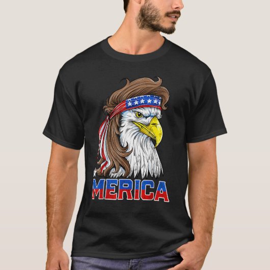 イーグルミュレットMericaメンズ7月アメリカ国旗4日 Tシャツ (正面)