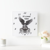 イーグル付きスパイダースカル スクエア壁時計 (ホーム)