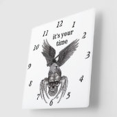 イーグル付きスパイダースカル スクエア壁時計 (傾斜)