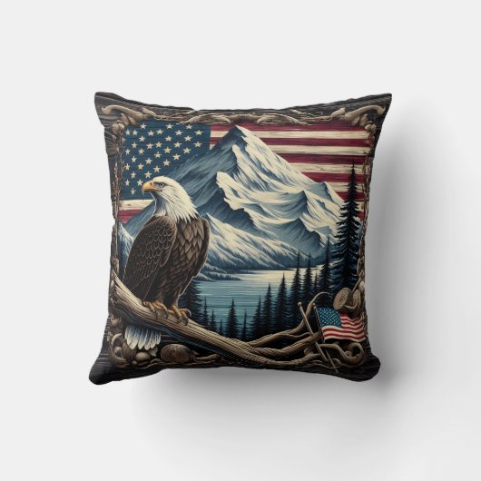 イーグル威厳のあるがアメリカの風景の近くに止まった クッション (裏面)