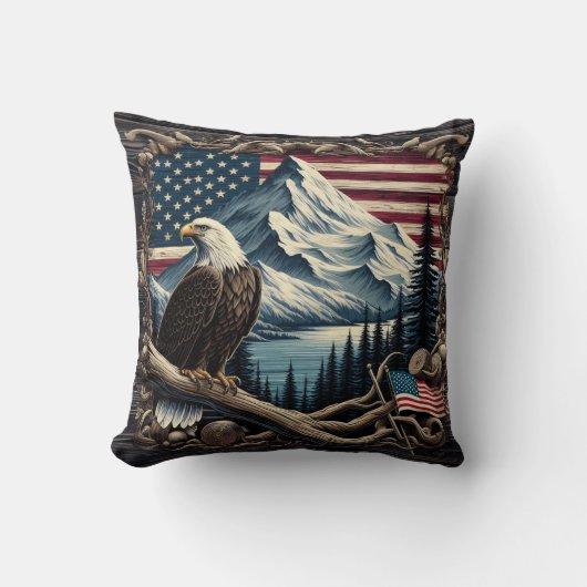 イーグル威厳のあるがアメリカの風景の近くに止まった クッション (正面)