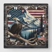 イーグル威厳のあるがアメリカの風景の近くに止まった スクエア壁時計 (正面)