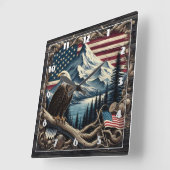 イーグル威厳のあるがアメリカの風景の近くに止まった スクエア壁時計 (傾斜)