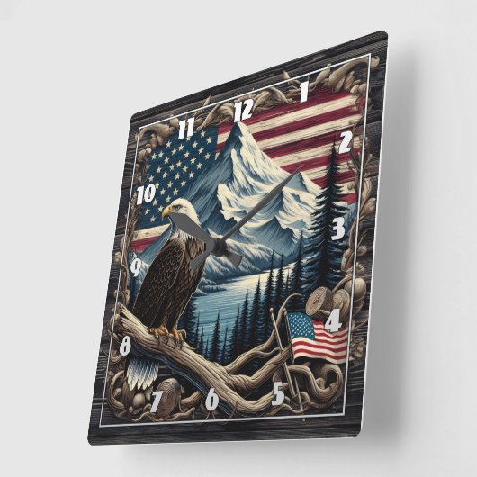 イーグル威厳のあるがアメリカの風景の近くに止まった スクエア壁時計 (傾斜)