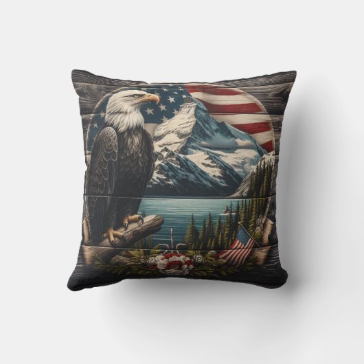 イーグル威厳のあるが山の近くの木に止まった クッション (裏面)