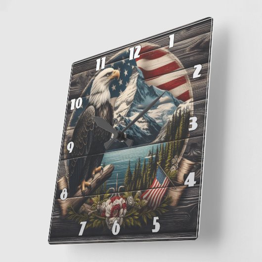 イーグル威厳のあるが山の近くの木に止まった スクエア壁時計 (傾斜)