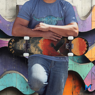 イーグル威厳のあるインファイアリー夕日、レトロヴィンテージ スケートボード