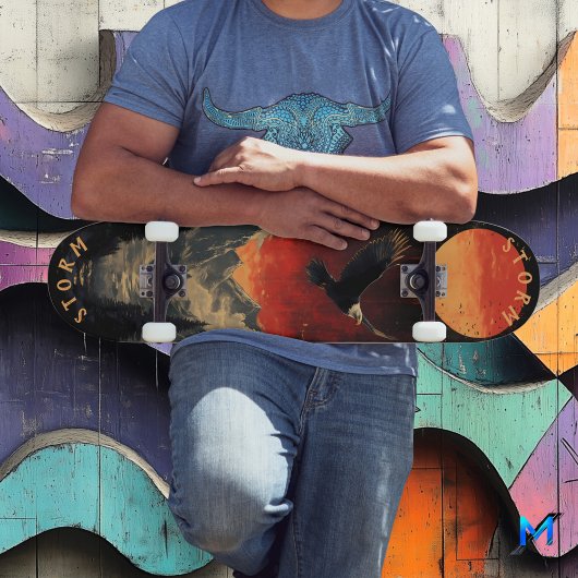 イーグル威厳のあるインファイアリー夕日、レトロヴィンテージ スケートボード