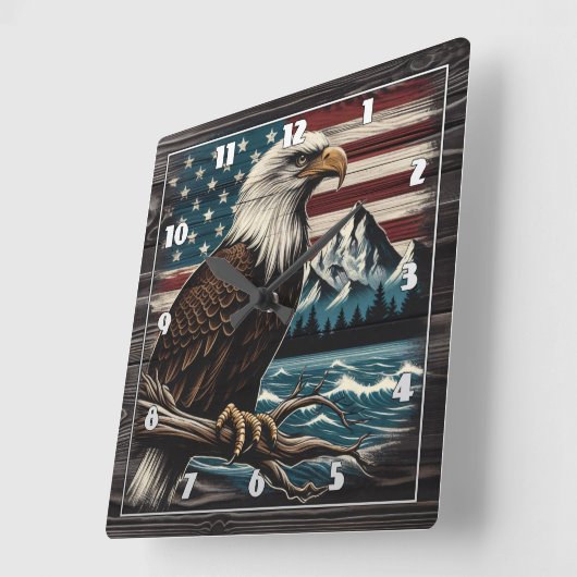 イーグル威厳のあるオンブランチwithアメリカテーマ スクエア壁時計 (傾斜)