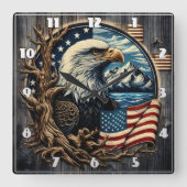 イーグル威厳のあるオーバールッキング湖 スクエア壁時計 (正面)