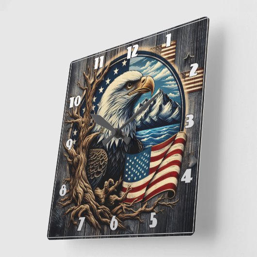 イーグル威厳のあるオーバールッキング湖 スクエア壁時計 (傾斜)