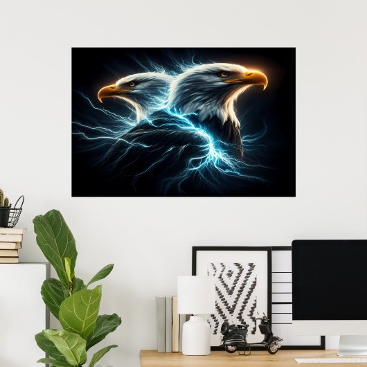 イーグル威厳のあるスダンスアミッド稲妻 ポスター (ホームオフィス)
