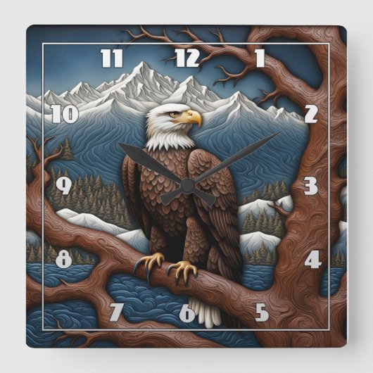 イーグル威厳のあるペッチバイセレーンマウンテンレイク スクエア壁時計 (正面)