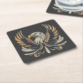 イーグル威厳のある刺繍デザイン スクエアペーパーコースター (アングル)