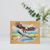 イーグル狩りクレーンパステルチョークスケッチ ポストカード (スタンド正面)