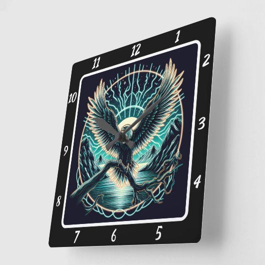 イーグル白熱［赤熱］光を放つスカイフライト スクエア壁時計 (傾斜)