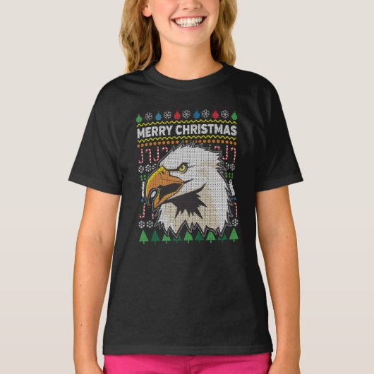 イーグル醜いクリスマスセーター野生生物シリーズ Tシャツ (正面)