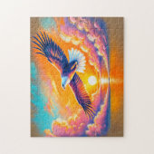 イーグル飛んでいるアットサンセットパステルチョークスケッチ ジグソーパズル (縦)