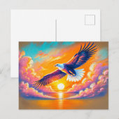 イーグル飛んでいるアットサンセットパステルチョークスケッチ ポストカード (正面/裏面)