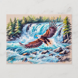 イーグル飛んでいるインウォーターフォールの前パステルチョーク ポストカード