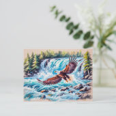 イーグル飛んでいるインウォーターフォールの前パステルチョーク ポストカード (スタンド正面)