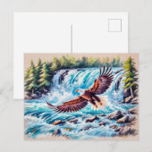 イーグル飛んでいるインウォーターフォールの前パステルチョーク ポストカード (正面/裏面)