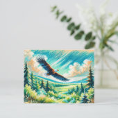 イーグル飛んでいるオーバーフォレストパステルチョークスケッチ ポストカード (スタンド正面)