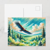 イーグル飛んでいるオーバーフォレストパステルチョークスケッチ ポストカード (正面/裏面)