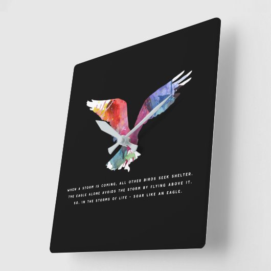 イーグル飛んでいる感動的やる気を起こさせる引用文アート スクエア壁時計 (傾斜)