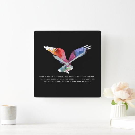 イーグル飛んでいる感動的やる気を起こさせる引用文アート スクエア壁時計 (ホーム)