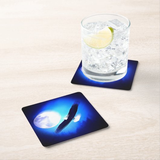 イーグル飛んでいる&ムーン スクエアペーパーコースター (インサイチュ)