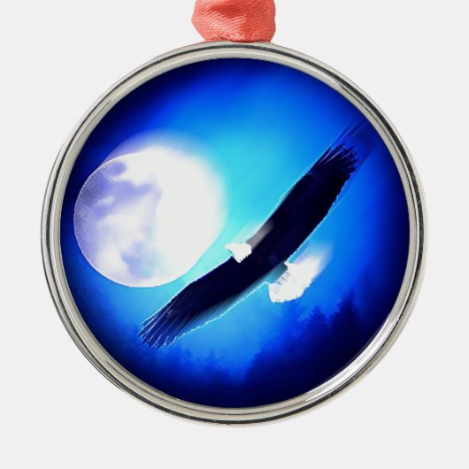 イーグル飛んでいる&ムーン メタルオーナメント (正面)