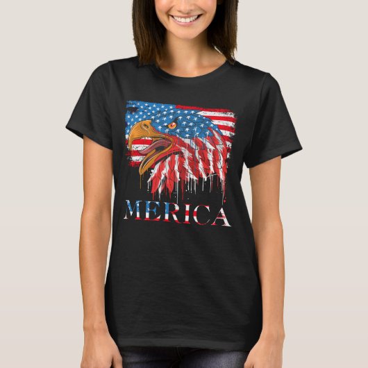 イーグル7月4日アメリカ合衆国国旗Merica Tシャツ (正面)