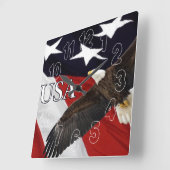 イーグル・アメリカ国旗 スクエア壁時計 (傾斜)