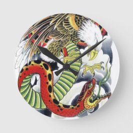 イーグル&スネーク日本のタトゥーデザイン ラウンド壁時計