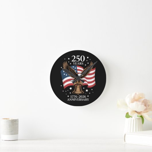 イーグル&フラッグ アメリカ建国250周年 1776-2026 ラウンド壁時計 (ホーム)