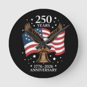 イーグル&フラッグ アメリカ建国250周年 1776-2026 ラウンド壁時計 (正面)