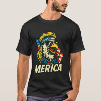 イーグル+マレット+サングラス 7月4日 メリカ USA アメリカ Tシャツ