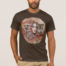 イーグル – 女性 – ウルフ – 水彩画1 – ファンおもしろい Tシャツ