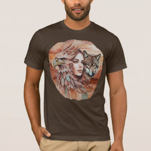 イーグル – 女性 – ウルフ – 水彩画1 – ファンおもしろい Tシャツ