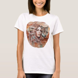 イーグル – 女性 – ウルフ – 水彩画1 – ファンおもしろい Tシャツ