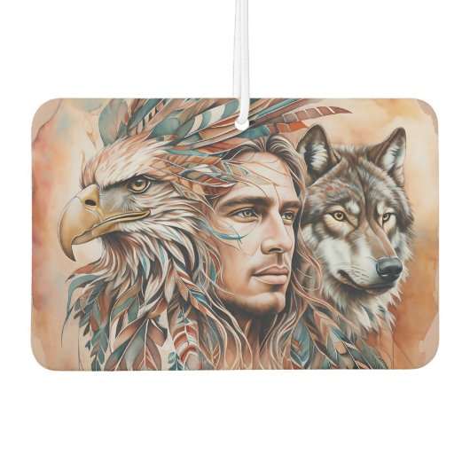 イーグル – 男 – ウルフ – 水彩画1 – ファンおもしろい カーエアーフレッシュナー (正面)