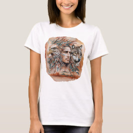 イーグル – 男 – ウルフ – 水彩画1 – ファンおもしろい Tシャツ