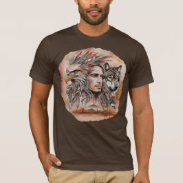 イーグル – 男 – ウルフ – 水彩画1 – ファンおもしろい Tシャツ