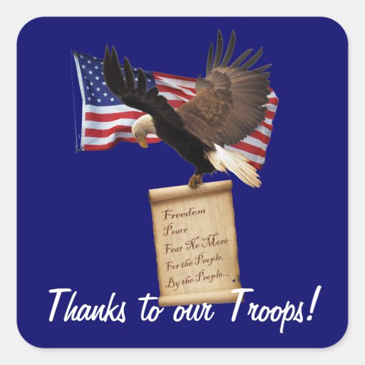 イーグル、米国国旗、自由と愛国的なステッカー スクエアシール (正面)